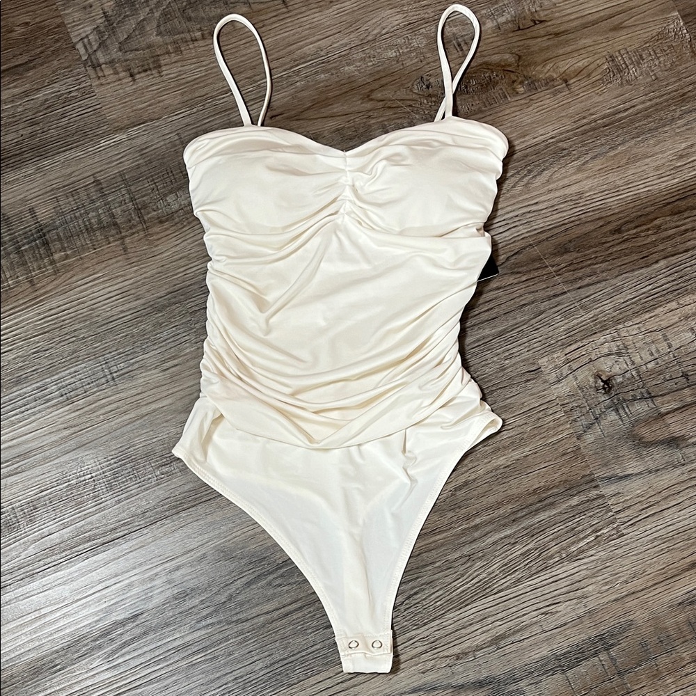 Cream Compression Thong Bodysuit